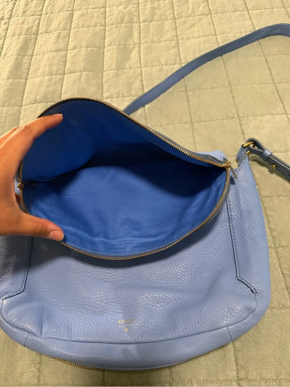 Fossil Light Blue Leather Crossbody